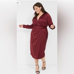 Lane Bryant Burgundy Wrap-Style Long Sleeve Midi Dress